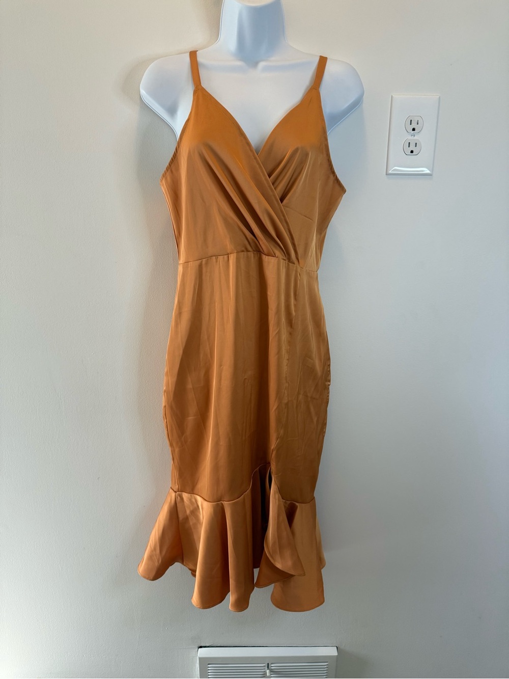 SHEIN Copper Slip Midi Dress with Ruffle Hem NWOT